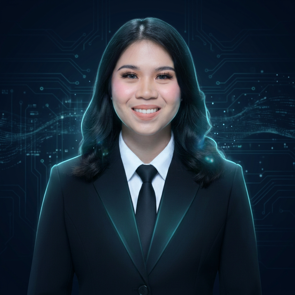 Futuristic AI-enhanced portrait of AicaDev